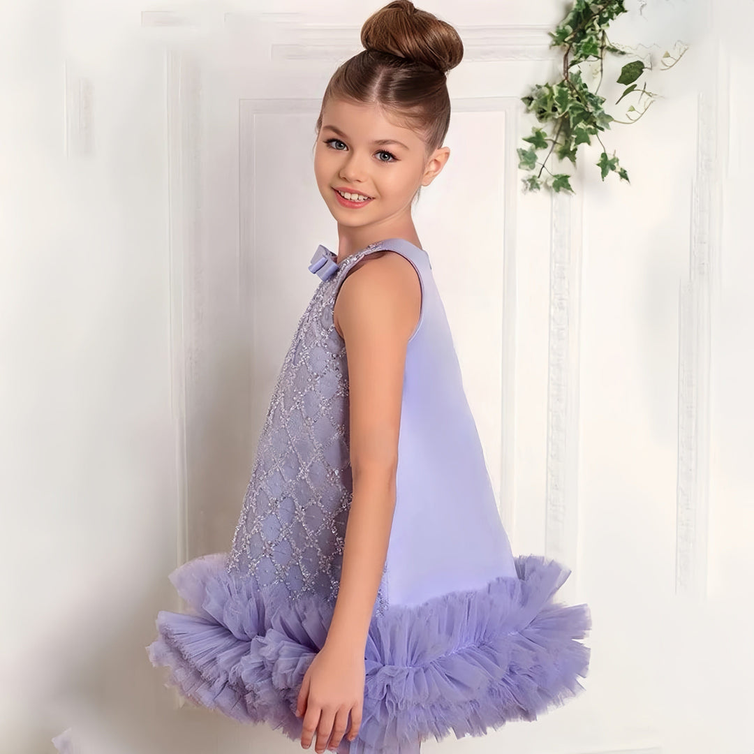 Sunnypetal Sparkly Lilac Tiered Tulle Knee-Length Princess Birthday Flower Girl Dresses