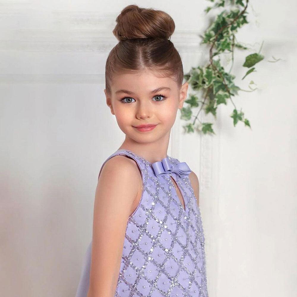 Sunnypetal Sparkly Lilac Tiered Tulle Knee-Length Princess Birthday Flower Girl Dresses