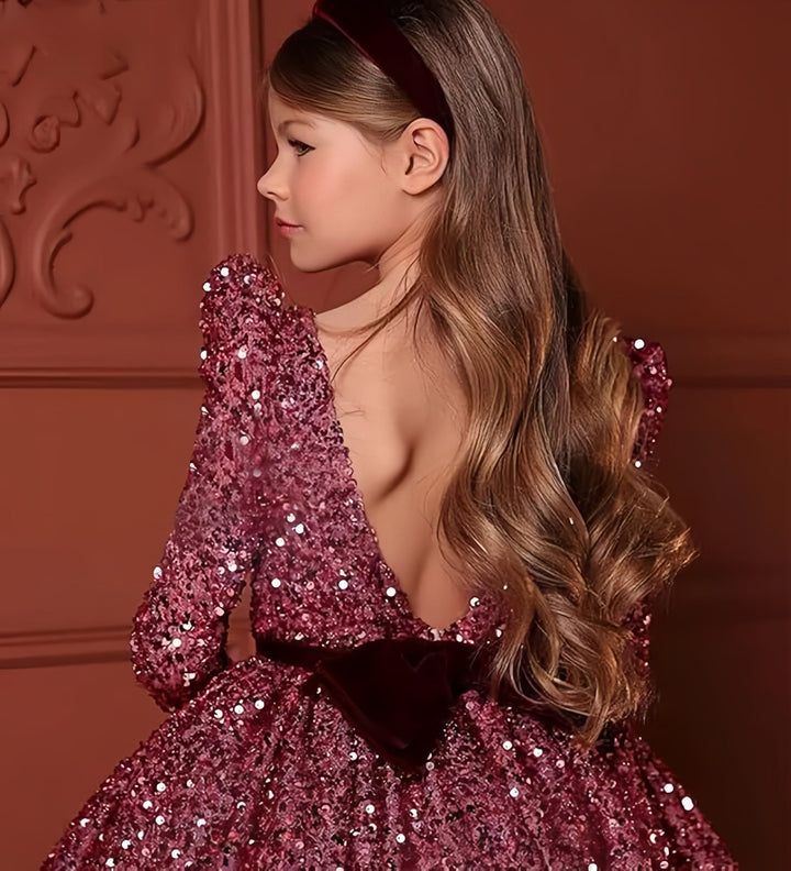 Sunnypetal Sparkly V-Neck Sequin Flower Girl Dress Birthday Party Pageant Gown