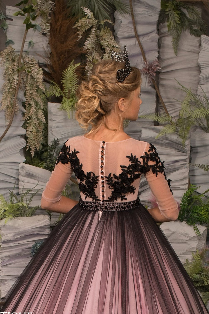 Sunnypetal Stunning Pink-to-Black Gradient Design Floral Lace Appliques Flower Girl Dresses