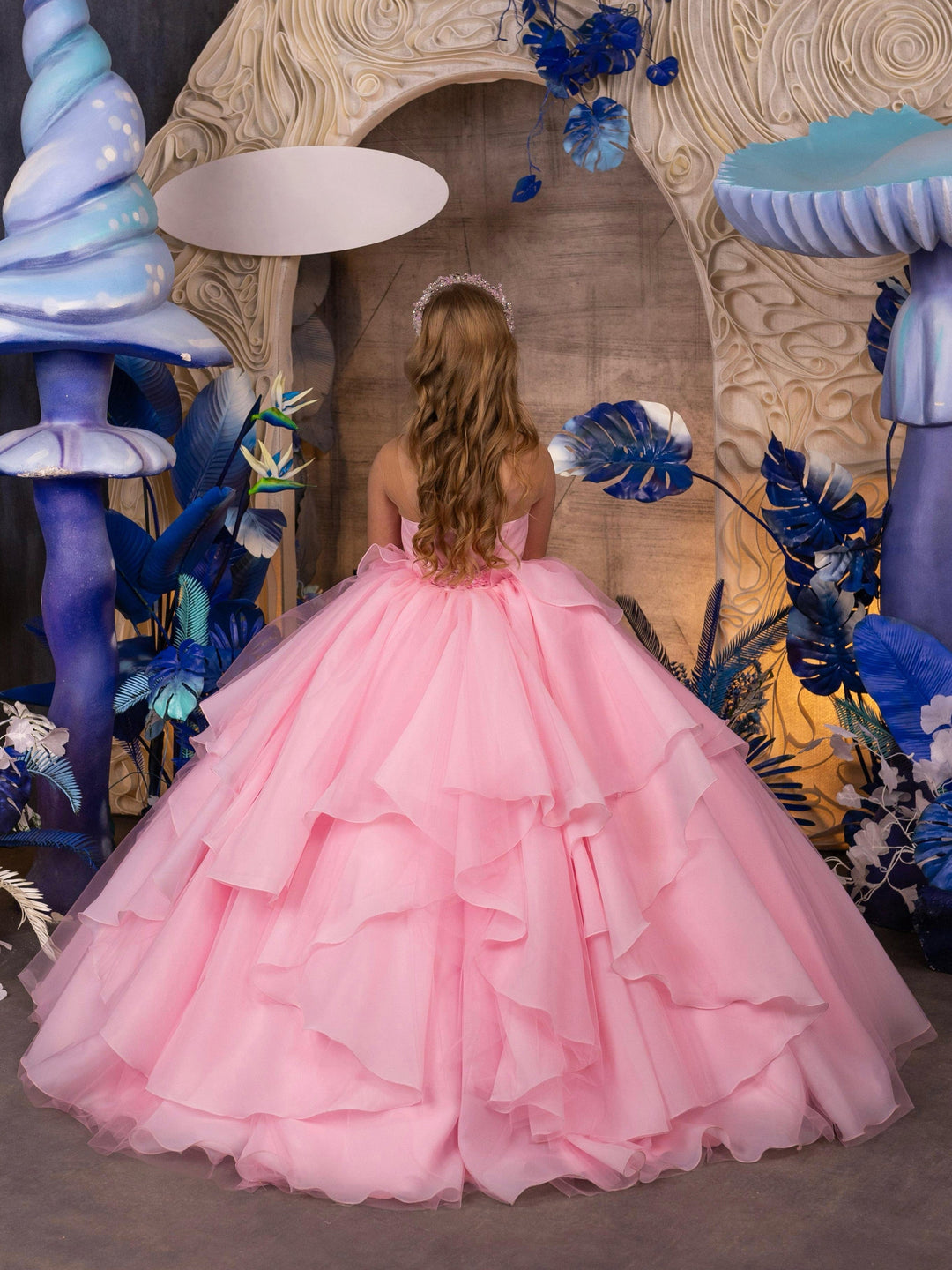 Sunnypetal Sweet Pink Sleeveless Puffy Ruffled Tulle Flower Girl Dresses