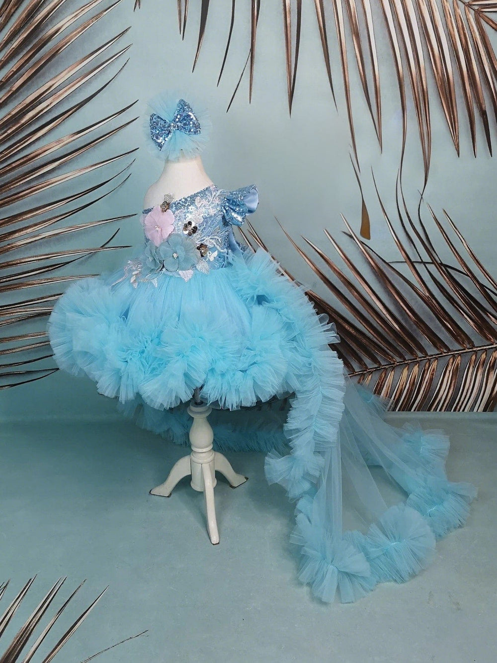 Sunnypetal Turquoise One-Shoulder Knee-Length Baby Toddler Birthday Prom Dress