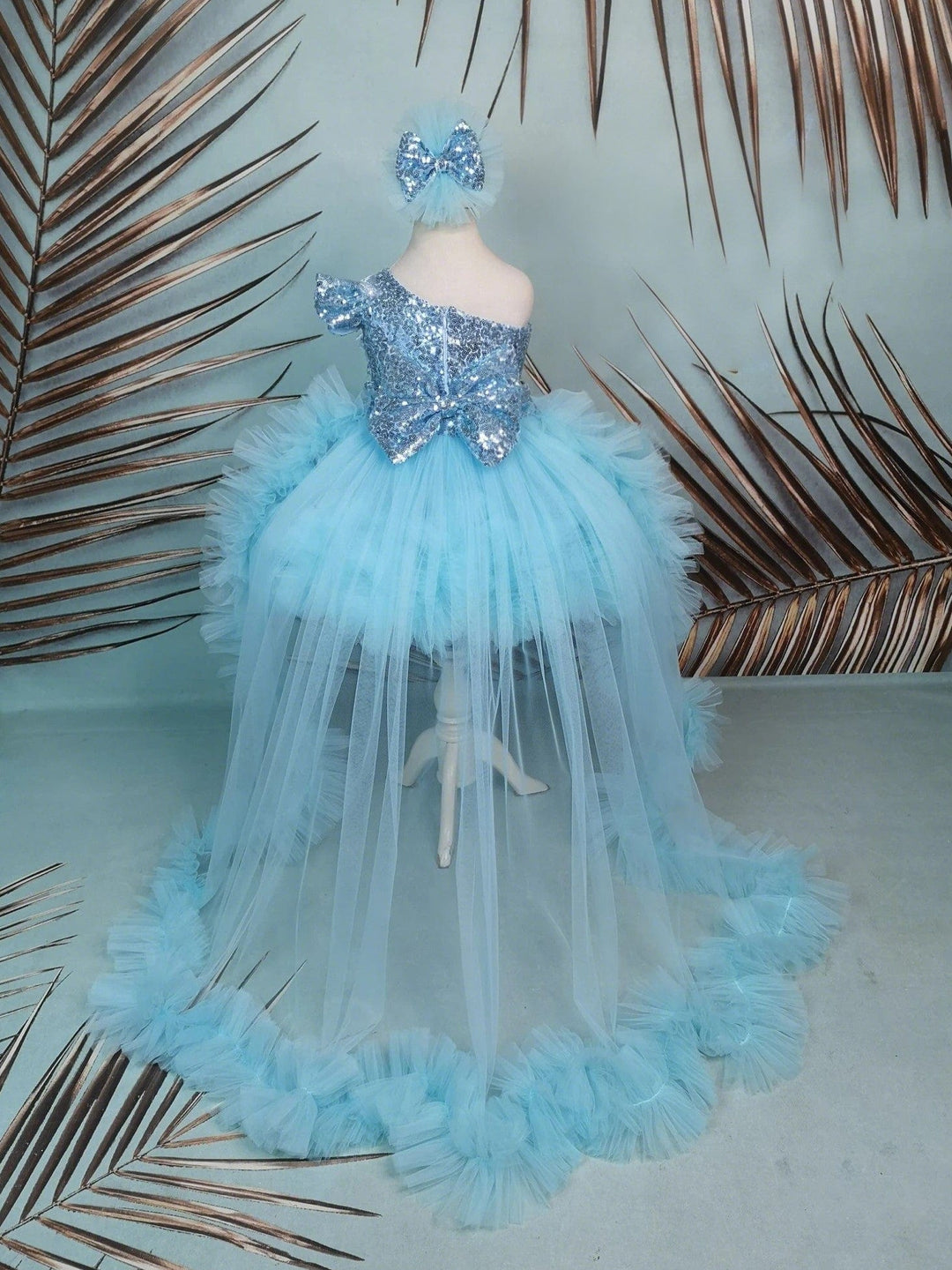 Sunnypetal Turquoise One-Shoulder Knee-Length Baby Toddler Birthday Prom Dress