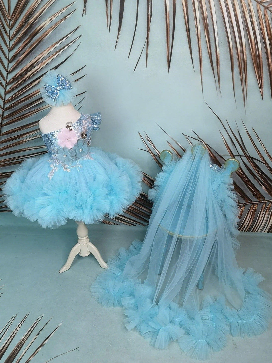 Sunnypetal Turquoise One-Shoulder Knee-Length Baby Toddler Birthday Prom Dress