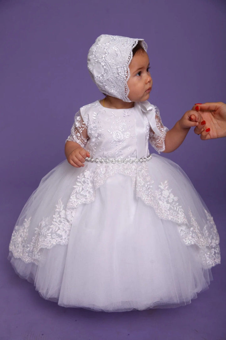 Sunnypetal White Baby Baptism Dress Birthday Princess Gown