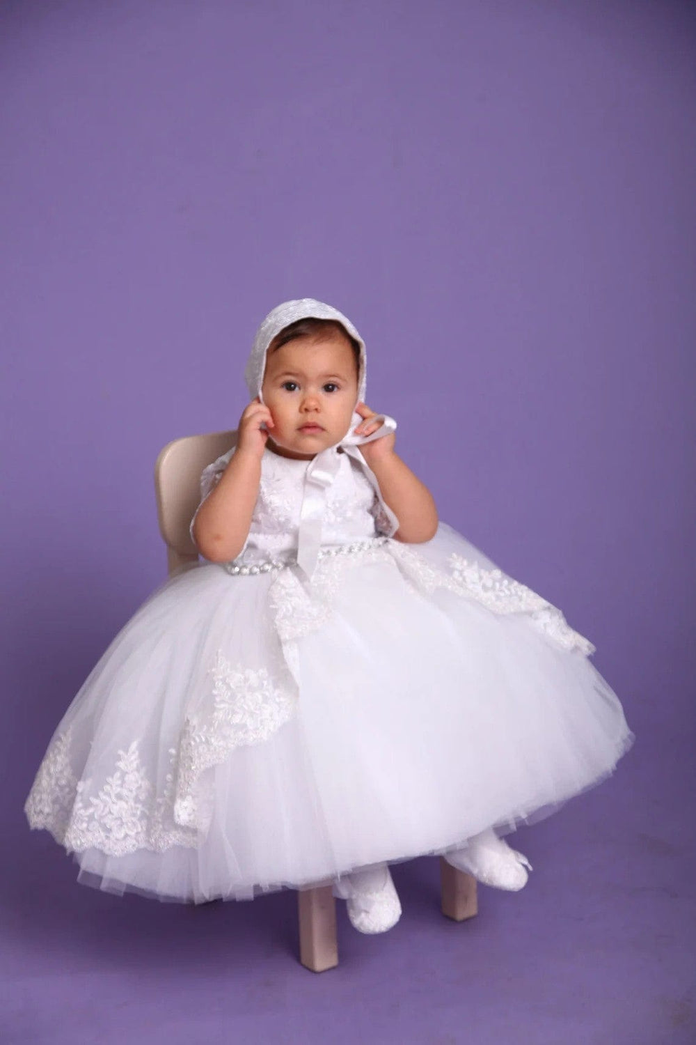 Sunnypetal White Baby Baptism Dress Birthday Princess Gown