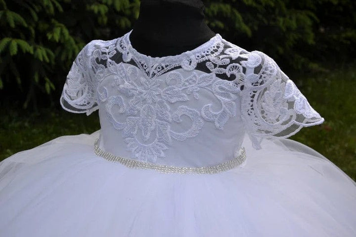 Sunnypetal White Baby Girl Baptism Dress Lace Christening Dress
