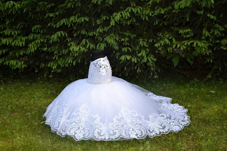 Sunnypetal White Baby Girl Baptism Dress Lace Christening Dress