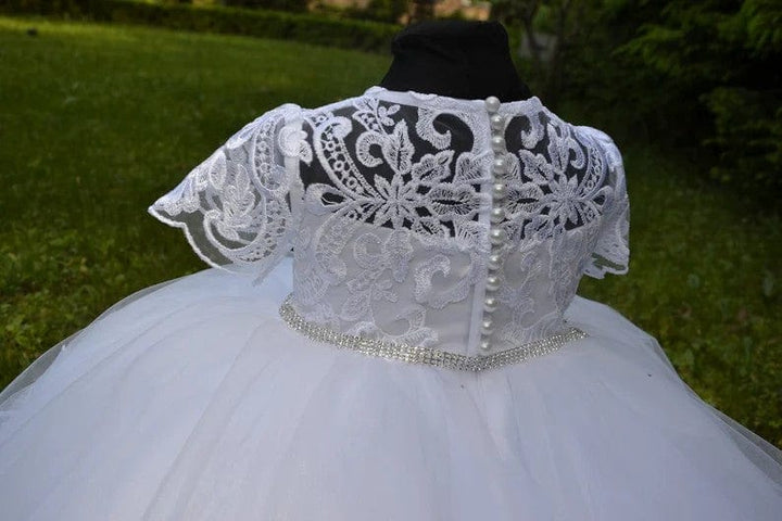 Sunnypetal White Baby Girl Baptism Dress Lace Christening Dress