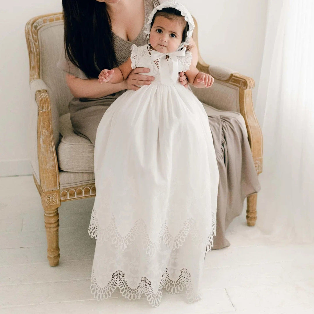 Sunnypetal White Lace Christening Gown Baby Girl Baptism Dress