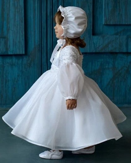 Sunnypetal White Puff Long Sleeves Square Neck Christening Dresses for Baby Girls