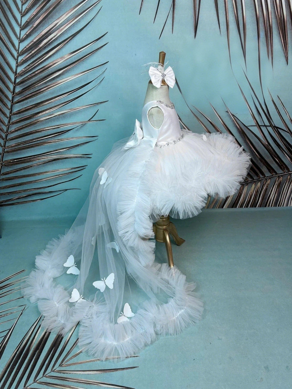 Sunnypetal White Tulle Flower Girl Dresses Baby Baptism 1st Birthday Ball Gown