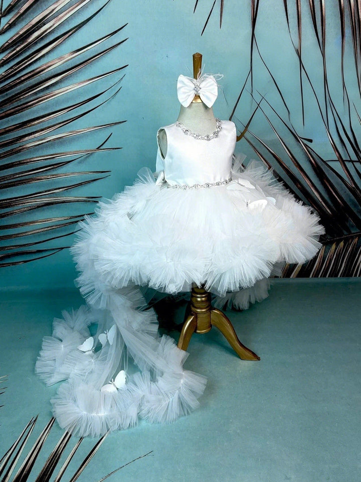 Sunnypetal White Tulle Flower Girl Dresses Baby Baptism 1st Birthday Ball Gown