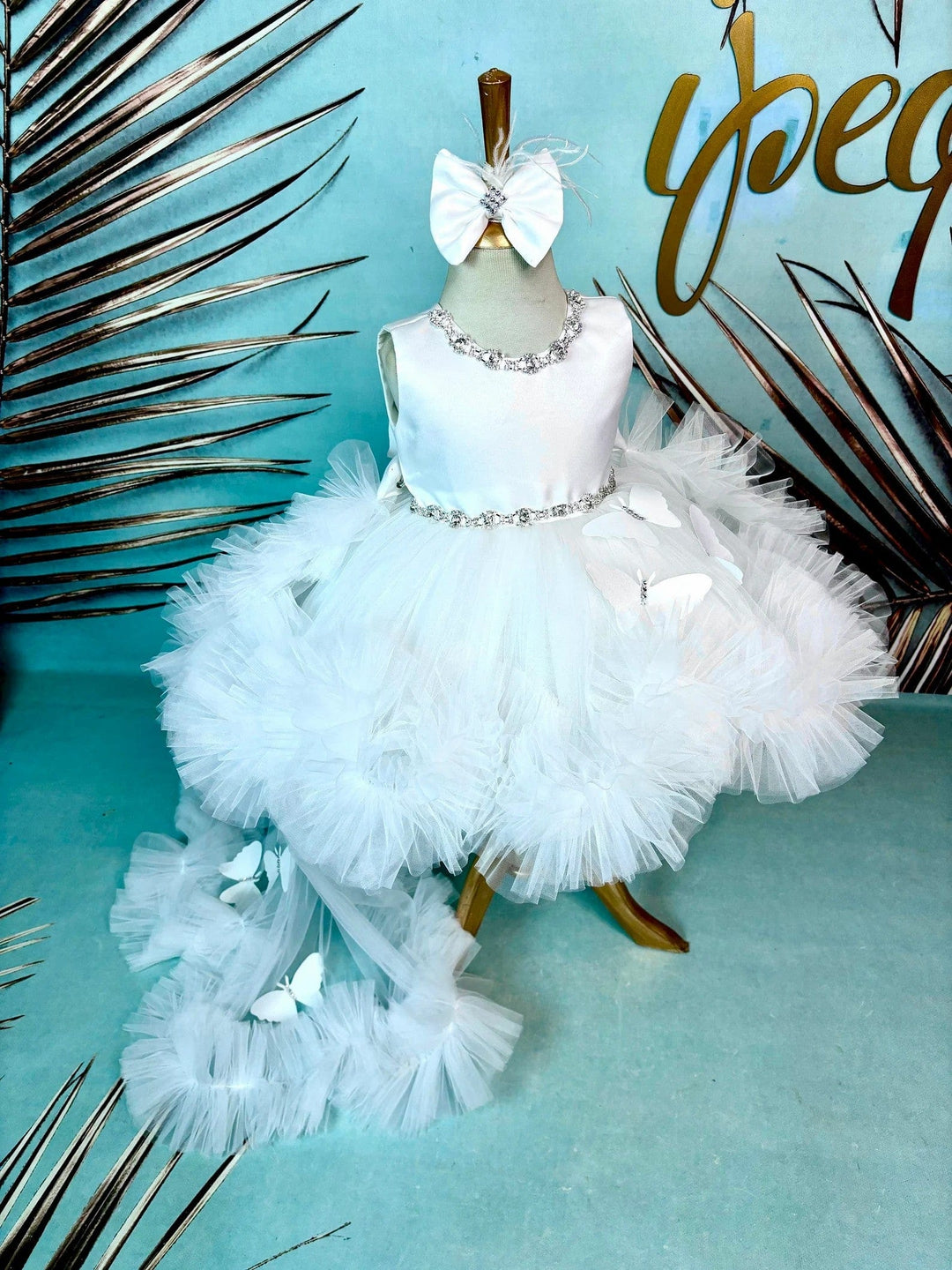 Sunnypetal White Tulle Flower Girl Dresses Baby Baptism 1st Birthday Ball Gown