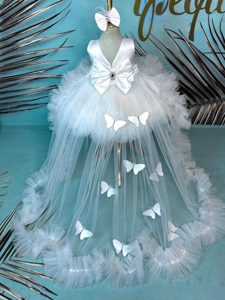 Sunnypetal White Tulle Flower Girl Dresses Baby Baptism 1st Birthday Ball Gown