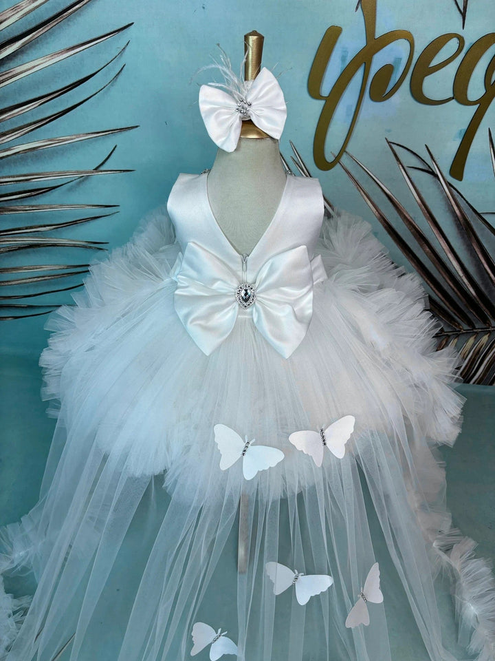 Sunnypetal White Tulle Flower Girl Dresses Baby Baptism 1st Birthday Ball Gown