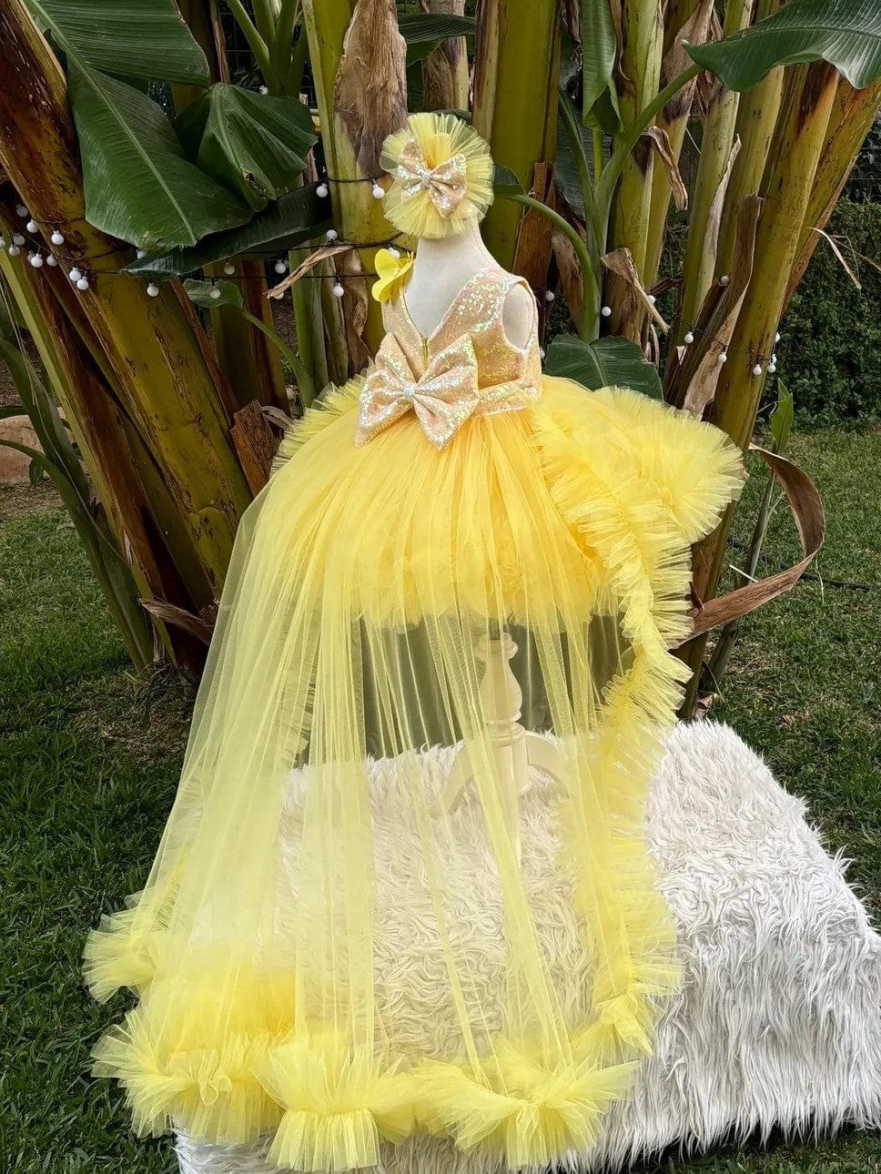 Sunnypetal Yellow Butterfly Baby Girl Pageant Dress Long Tail Girl Prom Party Gown