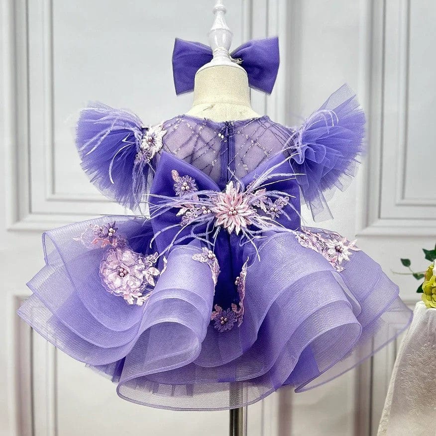 Sunnypetal Yellow Puff Sleeves Floral Embroidery Flower Girl Dresses Birthday Prom Gown