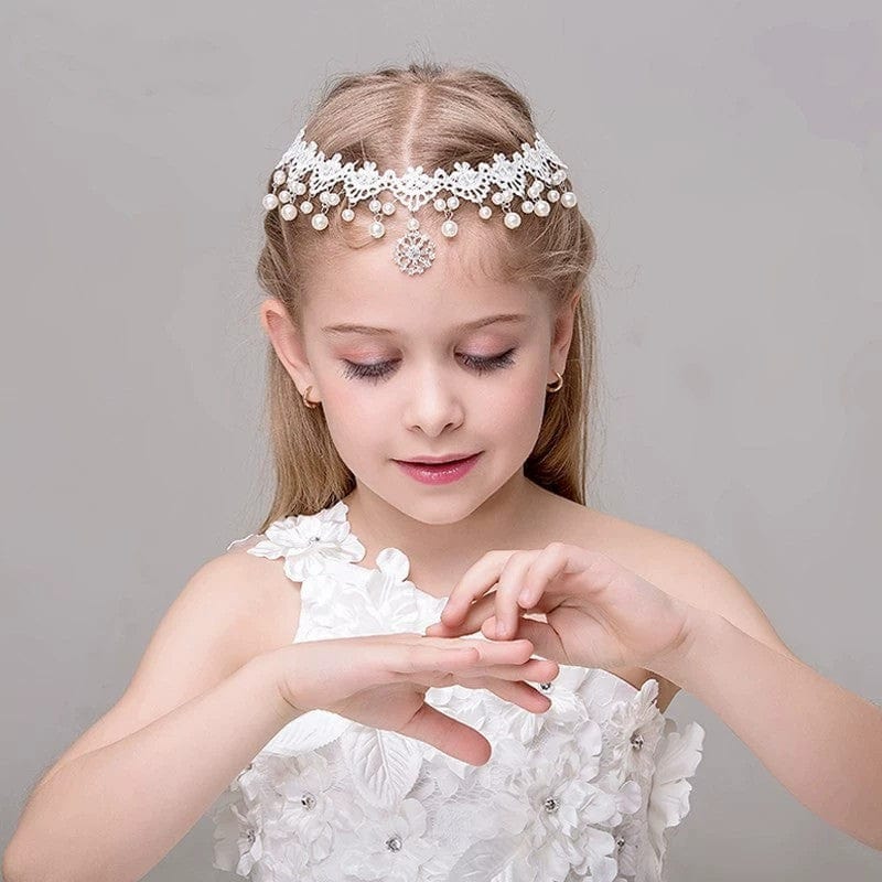 White Sunnypetal Children's Crown Tiara White Chain Wreath Princess Girl Crown Pearl Headband