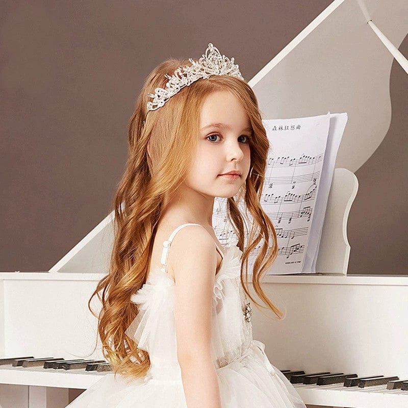 White Sunnypetal Children's Princess Big Crown Crystal Headband Wedding Piano Performance Costume Accessories