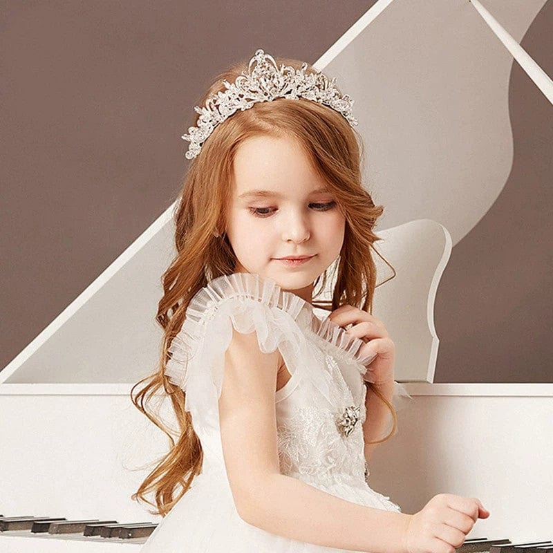White Sunnypetal Children's Princess Big Crown Crystal Headband Wedding Piano Performance Costume Accessories