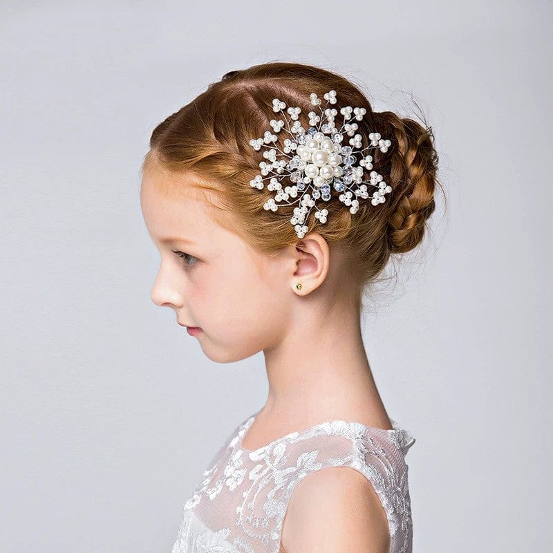 White Sunnypetal Flower Girl Headdress Pearl Hairpin Side Clip Girl Dress Accessories