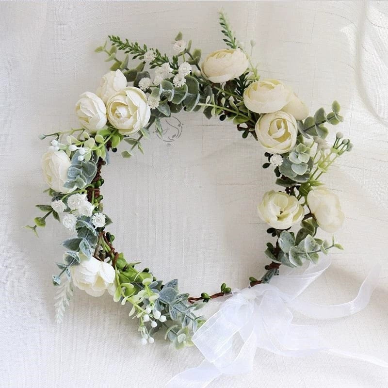 White Sunnypetal Flower Girl Wreath Flower Rattan Headdress Wedding Beach Holiday Accessories