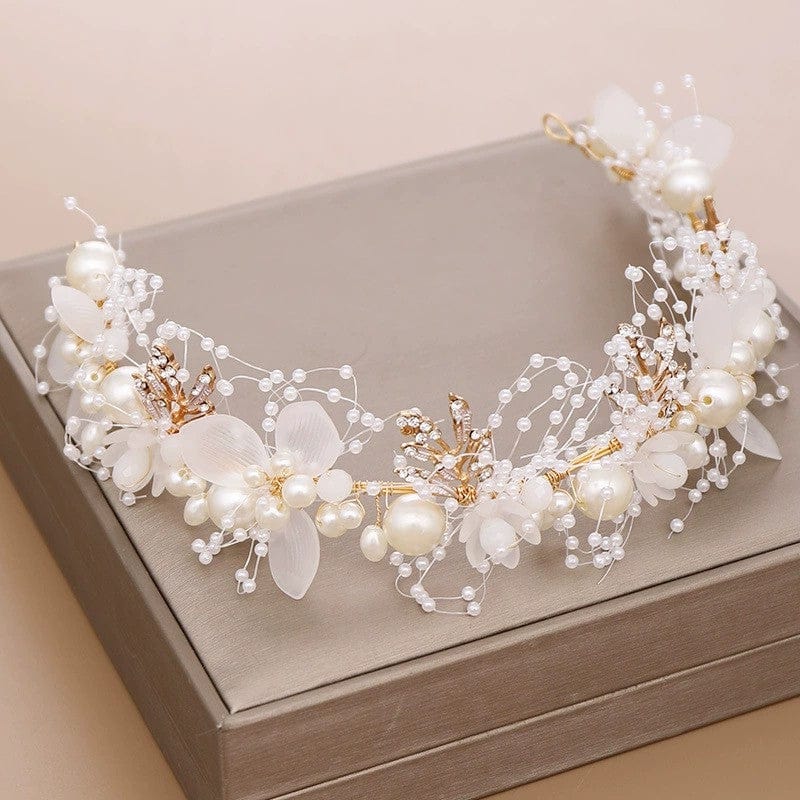 White Wreath Sunnypetal Children's hHairband Pearl Flower Headband Hand-Woven Headdress