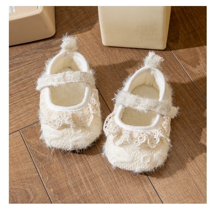 12 Yards Fabric Bottom(Lnner length 11cm) / Lace Trim Sunnypetal Baby Lace Trim Plush Princess Shoes – Soft Sole Non-Slip Crib Shoes