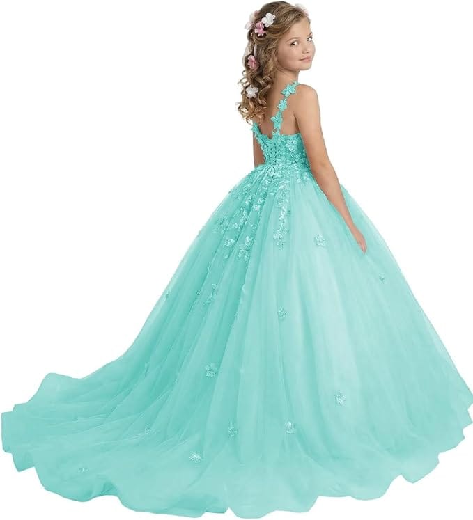 18m / Aqua Sunnypetal Enchanted Blush Floral Lace Ball Gown Flower Girl Dress for Special Occasions
