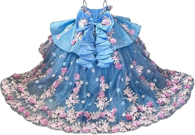 18m / Blue Sunnypetal Sparkling 3D Floral Beaded Off-Shoulder Pageant Dress for Girls