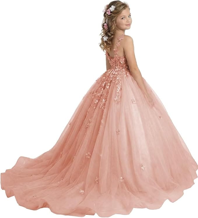 18m / Blush Sunnypetal Enchanted Blush Floral Lace Ball Gown Flower Girl Dress for Special Occasions