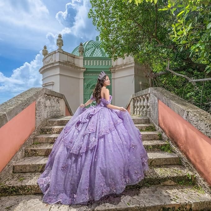 18m / Dark Lavender Sunnypetal Dreamy 3D Floral Tulle Ball Gown for Flower Girl or Pageant Party