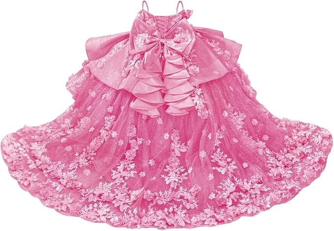 18m / Hot Pink Sunnypetal Sparkling 3D Floral Beaded Off-Shoulder Pageant Dress for Girls