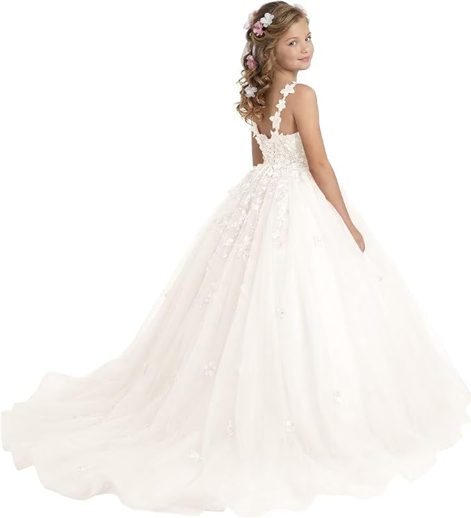 18m / Ivory Sunnypetal Enchanted Blush Floral Lace Ball Gown Flower Girl Dress for Special Occasions