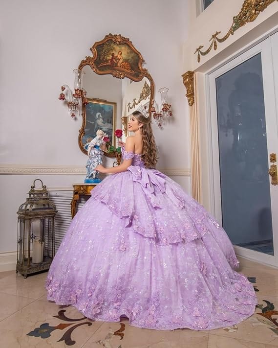 18m / Lavender Sunnypetal Dreamy 3D Floral Tulle Ball Gown for Flower Girl or Pageant Party
