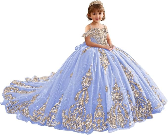 18m / Lavender Sunnypetal Luxury Red Gold Embroidery Tulle Ball Gown Flower Girl Dress with Bow