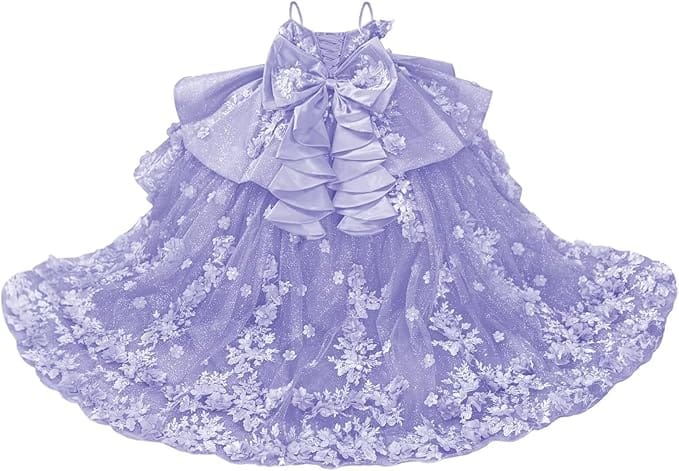 18m / Lavender Sunnypetal Sparkling 3D Floral Beaded Off-Shoulder Pageant Dress for Girls