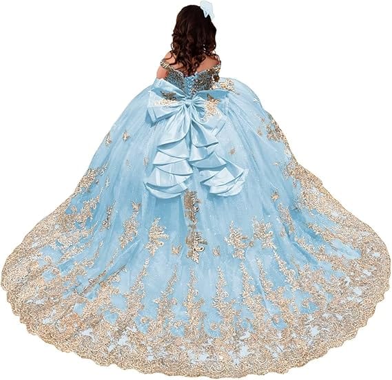 18m / Light Blue Sunnypetal Royal Blue Embroidered Ball Gown Flower Girl Pageant Dress with Bow
