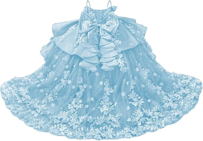 18m / Light Blue Sunnypetal Sparkling 3D Floral Beaded Off-Shoulder Pageant Dress for Girls