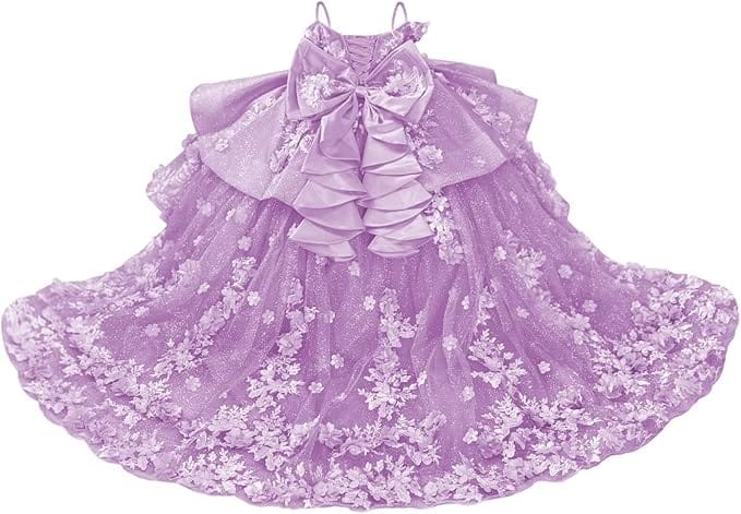 18m / Lilac Sunnypetal Sparkling 3D Floral Beaded Off-Shoulder Pageant Dress for Girls