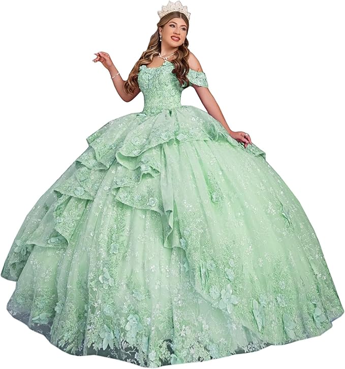 18m / Mint Green Sunnypetal Dreamy 3D Floral Tulle Ball Gown for Flower Girl or Pageant Party
