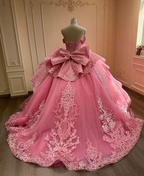 18m / Pink Sunnypetal Blue Princess Pageant Gown with Layered Tulle & Embroidered Lace Details