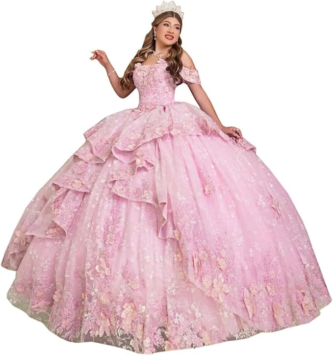 18m / Pink Sunnypetal Dreamy 3D Floral Tulle Ball Gown for Flower Girl or Pageant Party