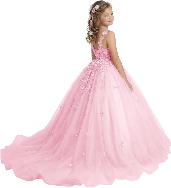 18m / Pink Sunnypetal Enchanted Blush Floral Lace Ball Gown Flower Girl Dress for Special Occasions