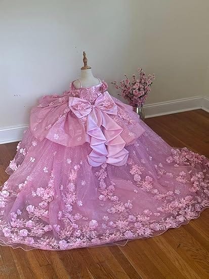 18m / Pink Sunnypetal Sparkling 3D Floral Beaded Off-Shoulder Pageant Dress for Girls
