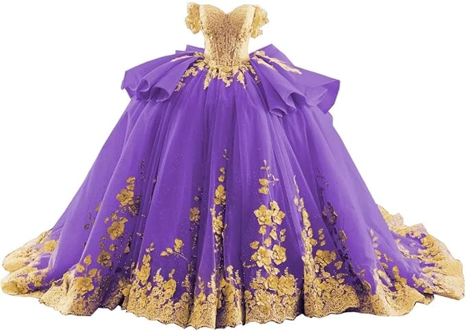 18m / Purple Sunnypetal Blue & Pink Off-Shoulder Flower Girl Ball Gown with 3D Floral Appliques
