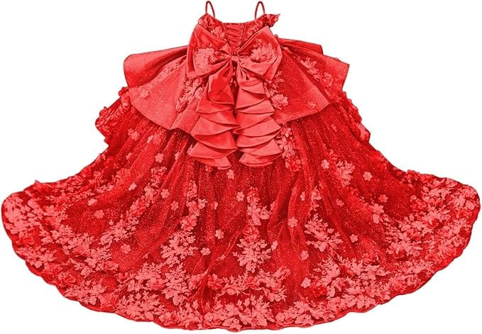 18m / Red Sunnypetal Sparkling 3D Floral Beaded Off-Shoulder Pageant Dress for Girls