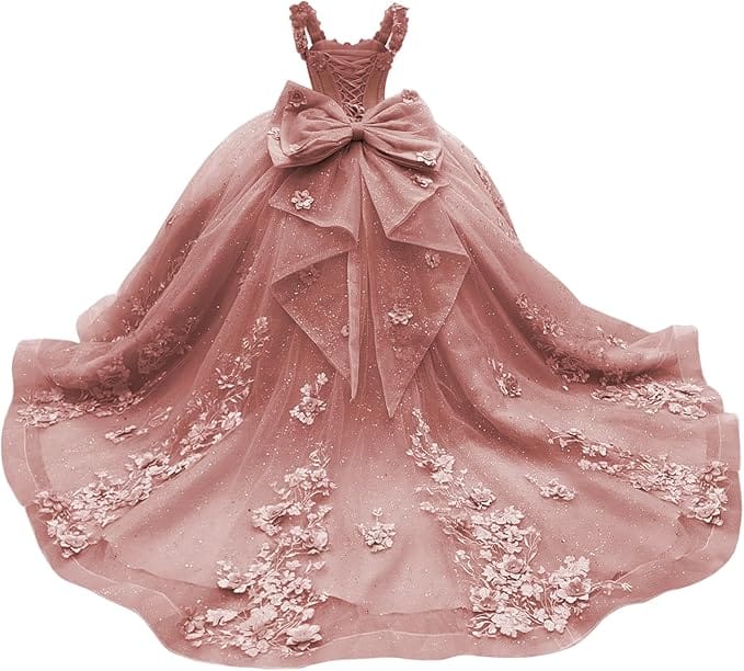 18m / Rose Gold Sunnypetal Light Blue 3D Floral Appliqué Tulle Ball Gown Flower Girl Dress with Bow