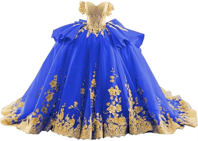 18m / Royal Blue Sunnypetal Blue & Pink Off-Shoulder Flower Girl Ball Gown with 3D Floral Appliques
